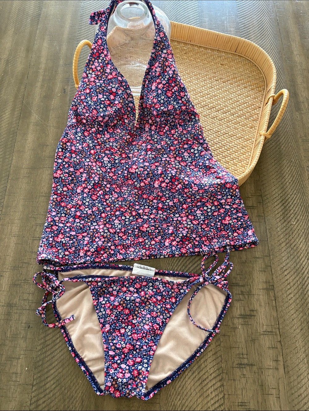 Old Navy Navy Floral Tankini Set with Pink & White Accents